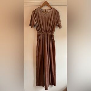 Pinkyotto Velvet Velour Wide Leg Jumpsuit Champagne Tan Short Sleeve Size Medium